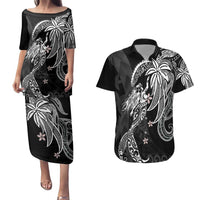 Polynesian Mermaid Plumeria Tribal Tattoo Couples Matching Puletasi and Hawaiian Shirt