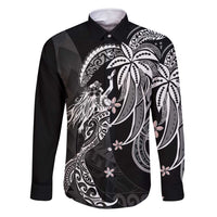 Polynesian Mermaid Plumeria Tribal Tattoo Family Matching Long Sleeve Bodycon Dress and Hawaiian Shirt