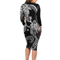Polynesian Mermaid Plumeria Tribal Tattoo Family Matching Long Sleeve Bodycon Dress and Hawaiian Shirt