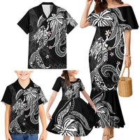 Polynesian Mermaid Plumeria Tribal Tattoo Family Matching Mermaid Dress and Hawaiian Shirt