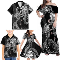 Polynesian Mermaid Plumeria Tribal Tattoo Family Matching Off Shoulder Maxi Dress and Hawaiian Shirt