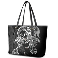 Polynesian Mermaid Plumeria Tribal Tattoo Leather Tote Bag
