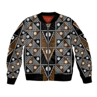 Fiji Brown Masi Pattern Bomber Jacket Fijian Tapa