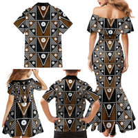 Fiji Brown Masi Pattern Family Matching Mermaid Dress and Hawaiian Shirt Fijian Tapa