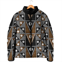 Fiji Brown Masi Pattern Padded Jacket Fijian Tapa