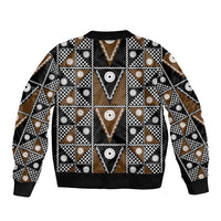 Fiji Brown Masi Pattern Sleeve Zip Bomber Jacket Fijian Tapa