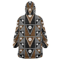 Fiji Brown Masi Pattern Wearable Blanket Hoodie Fijian Tapa