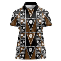 Fiji Brown Masi Pattern Women Polo Shirt Fijian Tapa LT01 Female Brown - Polynesian Pride