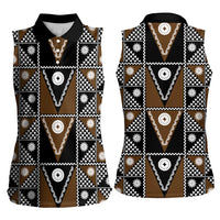 Fiji Brown Masi Pattern Women Sleeveless Polo Shirt Fijian Tapa