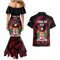 Fiji Rugby Couples Matching Mermaid Dress and Hawaiian Shirt Flying Fijians Red Palm Tree Version LT01 - Polynesian Pride