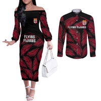 fiji-rugby-couples-matching-off-the-shoulder-long-sleeve-dress-and-long-sleeve-button-shirts-flying-fijians-red-palm-tree-version