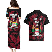 Fiji Rugby Couples Matching Puletasi Dress and Hawaiian Shirt Flying Fijians Red Palm Tree Version LT01 - Polynesian Pride