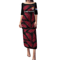 Fiji Rugby Puletasi Flying Fijians Red Palm Tree Version LT01 Long Dress Black - Polynesian Pride