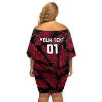 Custom Fiji Rugby Off Shoulder Short Dress Flying Fijians Red Palm Tree Version LT01 - Polynesian Pride
