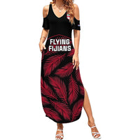 Custom Fiji Rugby Summer Maxi Dress Flying Fijians Red Palm Tree Version LT01 Women Black - Polynesian Pride