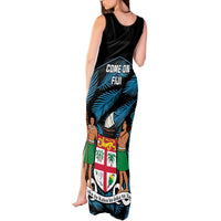 Fiji Rugby Tank Maxi Dress Flying Fijians Blue Palm Tree Version LT01 - Polynesian Pride