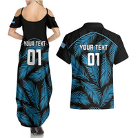 Custom Fiji Rugby Couples Matching Summer Maxi Dress and Hawaiian Shirt Flying Fijians Blue Palm Tree Version LT01 - Polynesian Pride