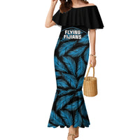 Custom Fiji Rugby Mermaid Dress Flying Fijians Blue Palm Tree Version LT01 Women Black - Polynesian Pride
