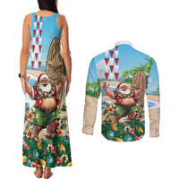 Hawaii Christmas Santa Claus Couples Matching Tank Maxi Dress and Long Sleeve Button Shirt Mele Kalikimaka Tropical Beach