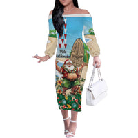 Hawaii Christmas Santa Claus Family Matching Off The Shoulder Long Sleeve Dress and Hawaiian Shirt Mele Kalikimaka Tropical Beach