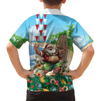 Hawaii Christmas Santa Claus Family Matching Off Shoulder Maxi Dress and Hawaiian Shirt Mele Kalikimaka Tropical Beach