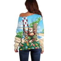 Hawaii Christmas Santa Claus Off Shoulder Sweater Mele Kalikimaka Tropical Beach