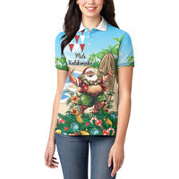 Hawaii Christmas Santa Claus Women Polo Shirt Mele Kalikimaka Tropical Beach