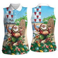 Hawaii Christmas Santa Claus Women Sleeveless Polo Shirt Mele Kalikimaka Tropical Beach