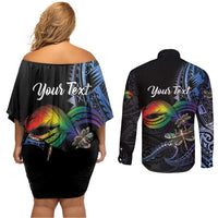 Personalised Polynesian Memorial Couples Matching Off Shoulder Short Dress and Long Sleeve Button Shirt As Long As I Breathe You'll Be Remembered