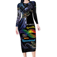 Personalised Polynesian Memorial Family Matching Long Sleeve Bodycon Dress and Hawaiian Shirt As Long As I Breathe You'll Be Remembered