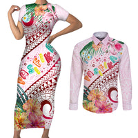 Pasifika Festival Couples Matching Short Sleeve Bodycon Dress and Long Sleeve Button Shirt Tribal Pattern Tropical Style LT01 Pink - Polynesian Pride