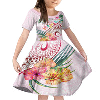 Pasifika Festival Family Matching Off Shoulder Short Dress and Hawaiian Shirt Tribal Pattern Tropical Style LT01 Daughter's Dress Pink - Polynesian Pride