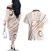 Pasifika Festival Couples Matching Off The Shoulder Long Sleeve Dress and Hawaiian Shirt Vintage Tribal Pattern LT01 - Polynesian Pride