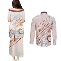 Pasifika Festival Couples Matching Puletasi and Long Sleeve Button Shirt Vintage Tribal Pattern LT01 - Polynesian Pride