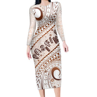 Pasifika Festival Family Matching Long Sleeve Bodycon Dress and Hawaiian Shirt Vintage Tribal Pattern LT01 Mom's Dress Brown - Polynesian Pride