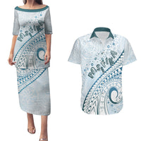 Pasifika Festival Couples Matching Puletasi and Hawaiian Shirt Tribal Pattern Blue Version LT01 Blue - Polynesian Pride