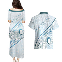 Pasifika Festival Couples Matching Puletasi and Hawaiian Shirt Tribal Pattern Blue Version LT01 - Polynesian Pride