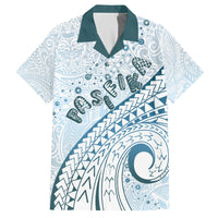 Pasifika Festival Family Matching Summer Maxi Dress and Hawaiian Shirt Tribal Pattern Blue Version LT01 Dad's Shirt - Short Sleeve Blue - Polynesian Pride