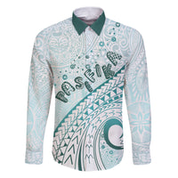 Pasifika Festival Family Matching Puletasi and Hawaiian Shirt Tribal Pattern Teal Version LT01 Dad's Shirt - Long Sleeve Teal - Polynesian Pride