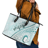 Pasifika Festival Leather Tote Bag Tribal Pattern Teal Version