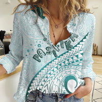Pasifika Festival Women Casual Shirt Tribal Pattern Teal Version LT01 Female Teal - Polynesian Pride