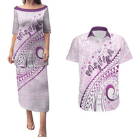 Pasifika Festival Couples Matching Puletasi and Hawaiian Shirt Tribal Pattern Lilac Version LT01 Purple - Polynesian Pride