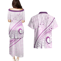 Pasifika Festival Couples Matching Puletasi and Hawaiian Shirt Tribal Pattern Lilac Version LT01 - Polynesian Pride