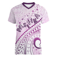 Pasifika Festival Women V Neck T Shirt Tribal Pattern Lilac Version LT01 Female Purple - Polynesian Pride