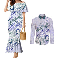 Pasifika Festival Couples Matching Mermaid Dress and Long Sleeve Button Shirt Tribal Pattern Violet Version LT01 Purple - Polynesian Pride