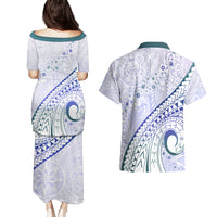 Pasifika Festival Couples Matching Puletasi and Hawaiian Shirt Tribal Pattern Violet Version LT01 - Polynesian Pride
