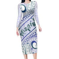 Pasifika Festival Long Sleeve Bodycon Dress Tribal Pattern Violet Version LT01 Long Dress Purple - Polynesian Pride