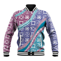 Hawaiian Quilt Pattern Baseball Jacket Purple Blue Color Mixed - Polynesian Pride