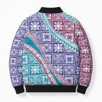 Hawaiian Quilt Pattern Bomber Puffer Jacket Purple Blue Color Mixed - Polynesian Pride