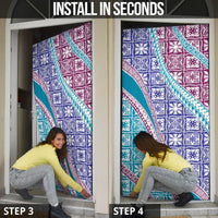 Hawaiian Quilt Pattern Door Cover Purple Blue Color Mixed - Polynesian Pride
